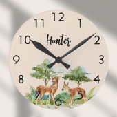 Hirschwaldtiere Beige Kinderzimmer Runde Wanduhr