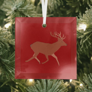 Hirschwandern festlich rot braun Hintergrund Ornament Aus Glas