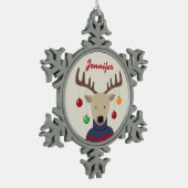 Hirschweih Schneeflocken Zinn-Ornament (Links)