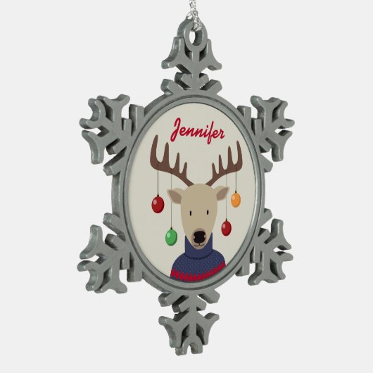 Hirschweih Schneeflocken Zinn-Ornament (Links)