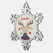 Hirschweih Schneeflocken Zinn-Ornament (Rechts)