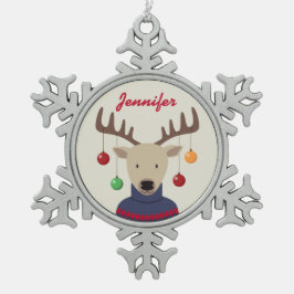 Hirschweih Schneeflocken Zinn-Ornament