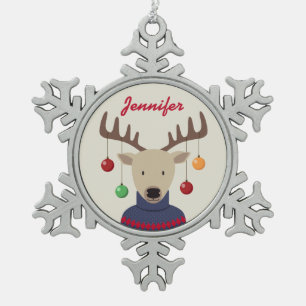 Hirschweih Schneeflocken Zinn-Ornament