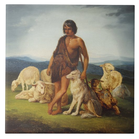 Hirte in einer ländlichen Landschaft Fliese (Vorderseite)