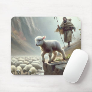 Hirte mit Lamm auf der Bergklippe Mousepad