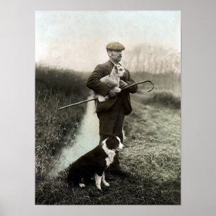 Hirte mit Lamm und Border Collie~Poster Poster