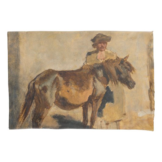 Hirte mit Pferd (Pferde) Kissenbezug (Vorderseite-Links)