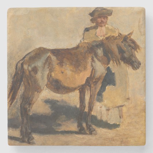 Hirte mit Pferd (Pferde) Steinuntersetzer (Vorderseite)