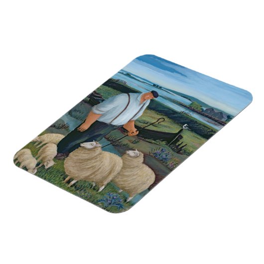 Hirte mit Schafen in der Flusslandschaft Magnet (Linke Seite)