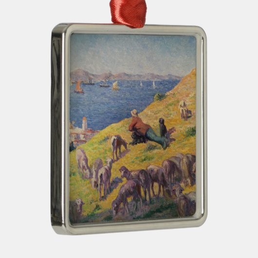 Hirte mit seinen Schafhunden, die das Meer beobach Ornament Aus Metall (Rechts)