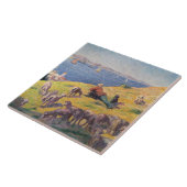 Hirte mit seiner Schafe, die das Meer beobachten Fliese (Seite)