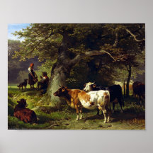Hirte und Kuhherde am Teich