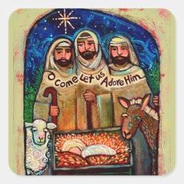Hirten auf den Manger Weihnachtsaufklebern Quadratischer Aufkleber