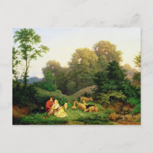 Hirten und Hirten in einer deutschen Landschaft Postkarte