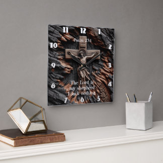 Hirtenlicht: Psalm 23:1 Quadratische Wanduhr