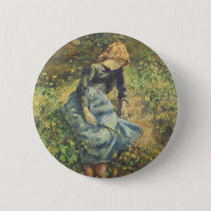 Hirtenmädchen von Camille Pissarro, Vintage Fine A Button