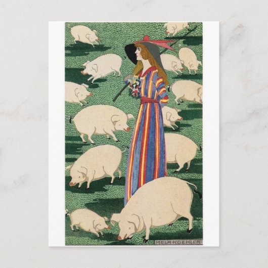 Hirtin der Schweinekarte Postkarte (Vorderseite)