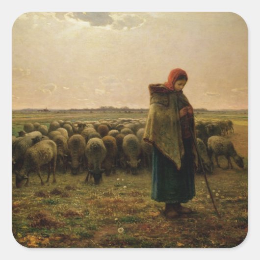 Hirtin mit ihrer Flock, 1863 Quadratischer Aufkleber (Vorderseite)