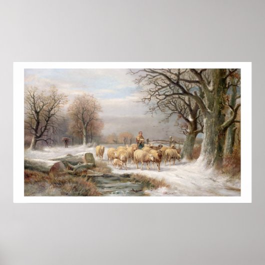 Hirtin mit ihrer Flock in einer Winterlandschaft ( Poster (Vorne)