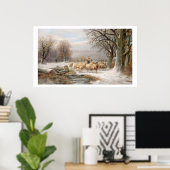 Hirtin mit ihrer Flock in einer Winterlandschaft ( Poster (Heimbüro)