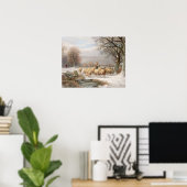 Hirtin mit ihrer Flock in einer Winterlandschaft ( Poster (Heimbüro)