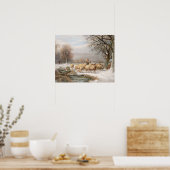 Hirtin mit ihrer Flock in einer Winterlandschaft ( Poster (Küche)