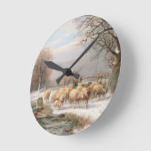 Hirtin mit ihrer Flock in einer Winterlandschaft ( Runde Wanduhr (Winkel)