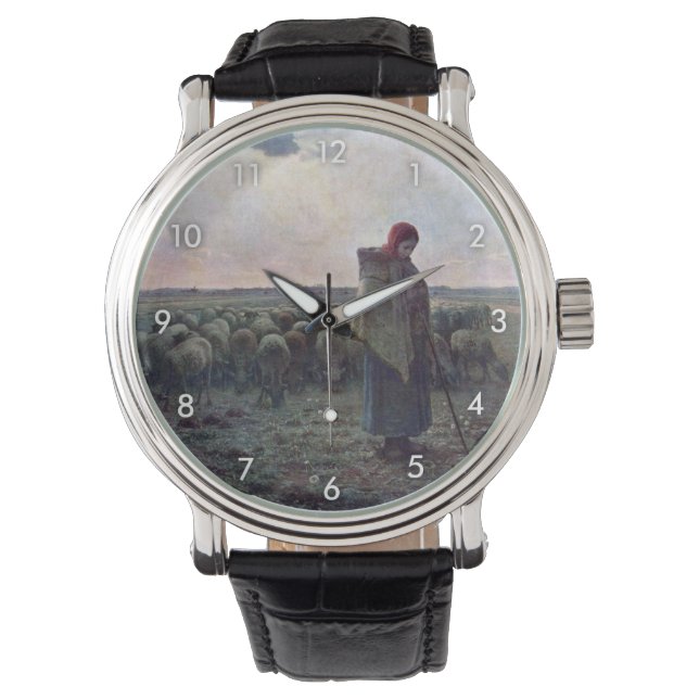 Hirtin mit ihrer Flock, Jean-Francois Millet Armbanduhr (Vorderseite)
