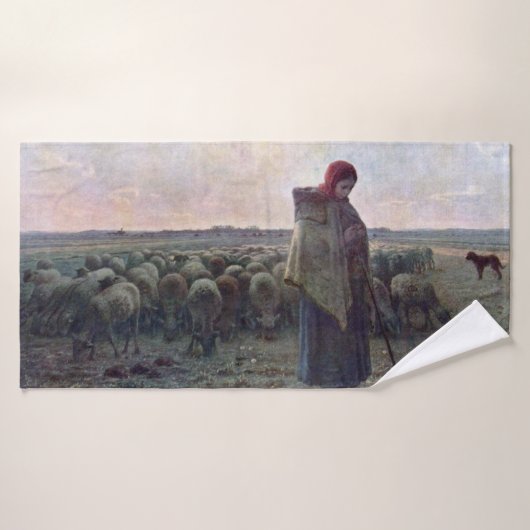 Hirtin mit ihrer Flock, Jean-Francois Millet Badehandtuch (Badehandtuch)
