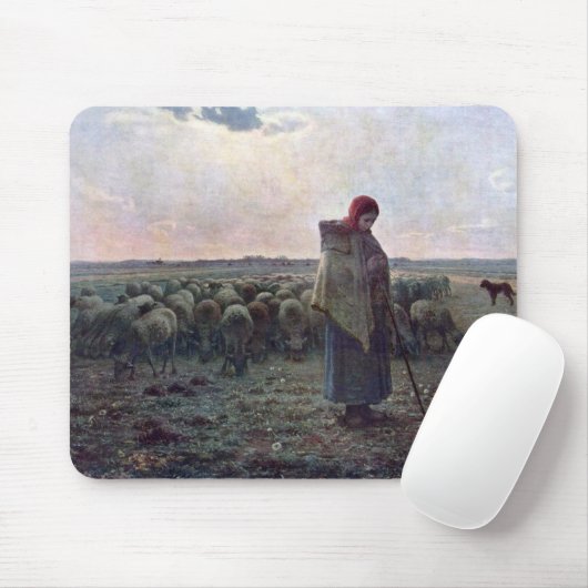 Hirtin mit ihrer Flock, Jean-Francois Millet Mousepad (Mit Mouse)