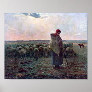 Hirtin mit ihrer Flock, Jean-Francois Millet Poster