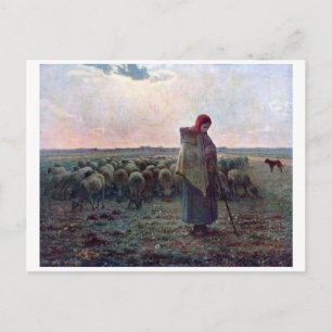 Hirtin mit ihrer Flock, Jean-Francois Millet Postkarte