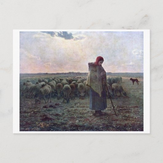 Hirtin mit ihrer Flock, Jean-Francois Millet Postkarte (Vorderseite)