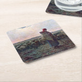 Hirtin mit ihrer Flock, Jean-Francois Millet Rechteckiger Pappuntersetzer (angewinkelt)