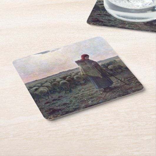 Hirtin mit ihrer Flock, Jean-Francois Millet Rechteckiger Pappuntersetzer (angewinkelt)