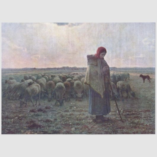 Hirtin mit ihrer Flock, Jean-Francois Millet Seidenpapier (Vorderseite)