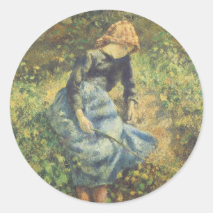 Hirtin von Camille Pissarro, Vintage Fine Art Runder Aufkleber