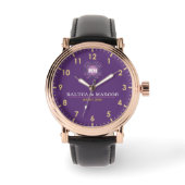 His and Her couple names elegant purple monogram Armbanduhr (Vorderseite)