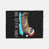His And Her Otter Half Santa Hat Couple Christmas Fleecedecke (Vorderseite (Horizontal))