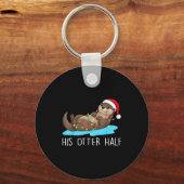 His And Her Otter Half Santa Hat Couple Christmas Schlüsselanhänger (Vorderseite)