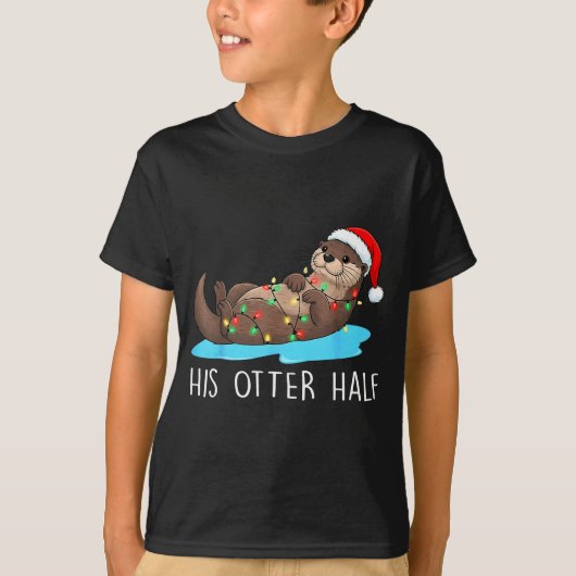 His And Her Otter Half Santa Hat Couple Christmas T-Shirt (Vorderseite)