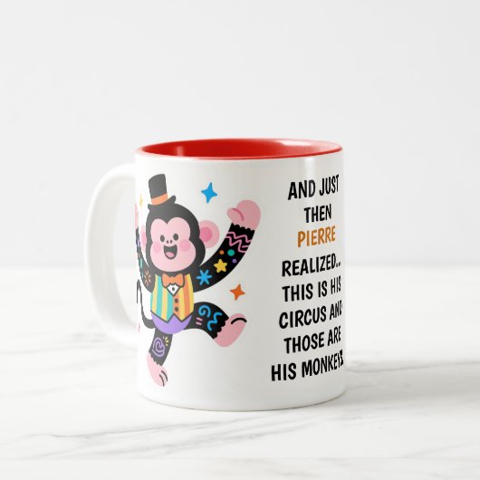 (His) Funny Personalized Circus Monkeys Zweifarbige Tasse (Vorderseite Links)