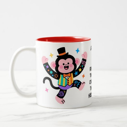 (His) Funny Personalized Circus Monkeys Zweifarbige Tasse (Links)
