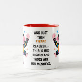 (His) Funny Personalized Circus Monkeys Zweifarbige Tasse (Mittel)