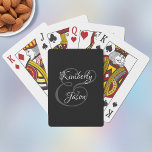 His & Her Script Names, Grey & White on Black Spielkarten<br><div class="desc">His and her names in beautiful white and grey script lettering for an elegant design on black background.</div>