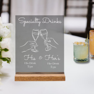 His & Hers Drinks - Special Wedding Drink Bar Sign Acrylschild