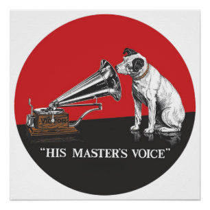 His Master's Voice Rot & Schwarz Vintage Poster