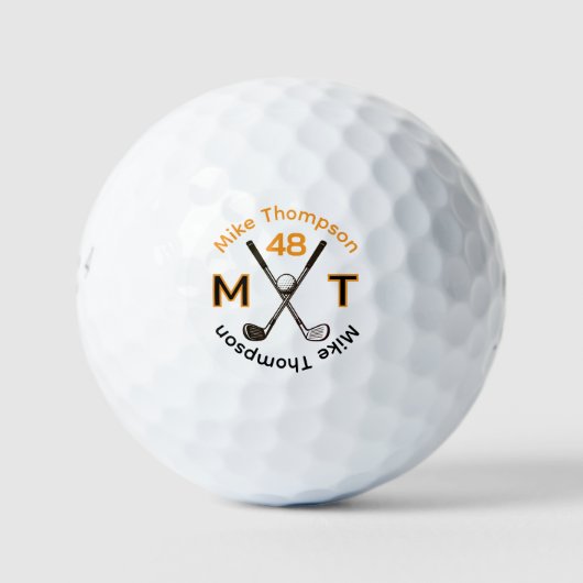 His Name, Initials and Age orange/black Golf Ball (Vorderseite)