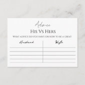 His Vs Hers Advice Card Hinweiskarte (Vorderseite)