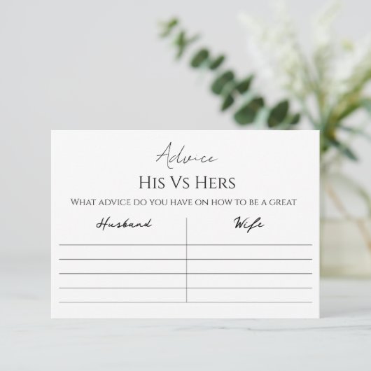 His Vs Hers Advice Card Hinweiskarte (Stehend Vorderseite)